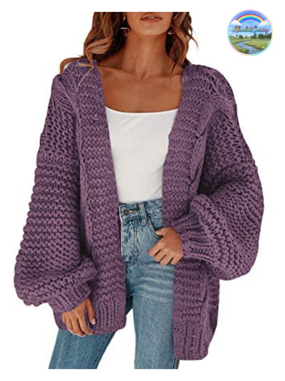 Open Front Chunky Knit Cardigan Oversized Lantern Sleeve Sweater